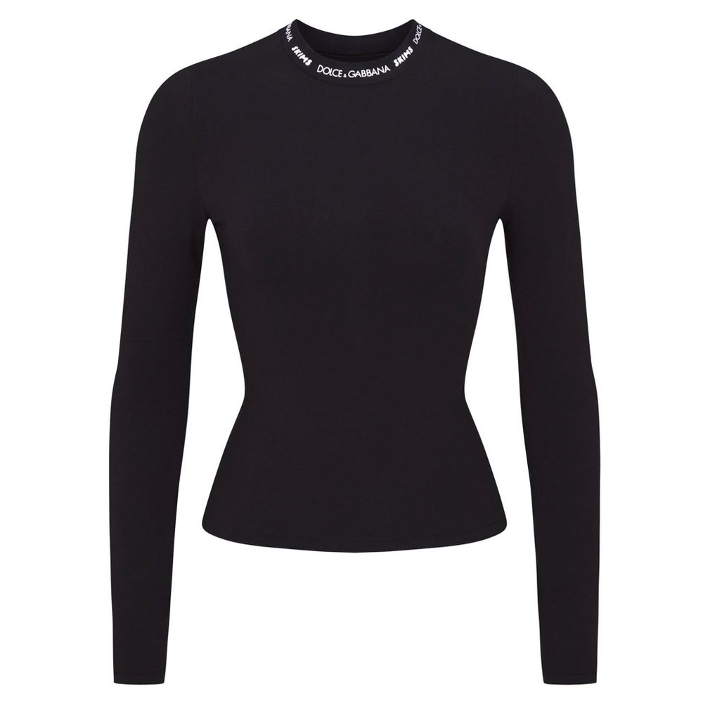 NEW SKIMS X DOLCE&GABBANA COTTON JERSEY LONG SLEEVE T-SHIRT - BLACK - SMALL